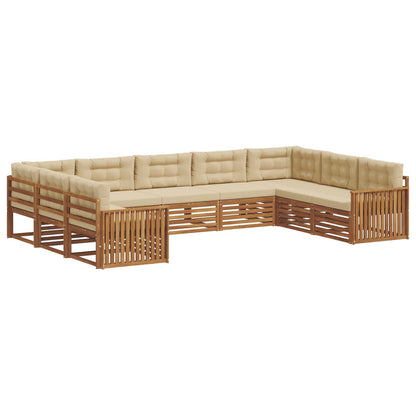 Set divani 9 pcs Naturale e Beige Legno di Acacia Massello