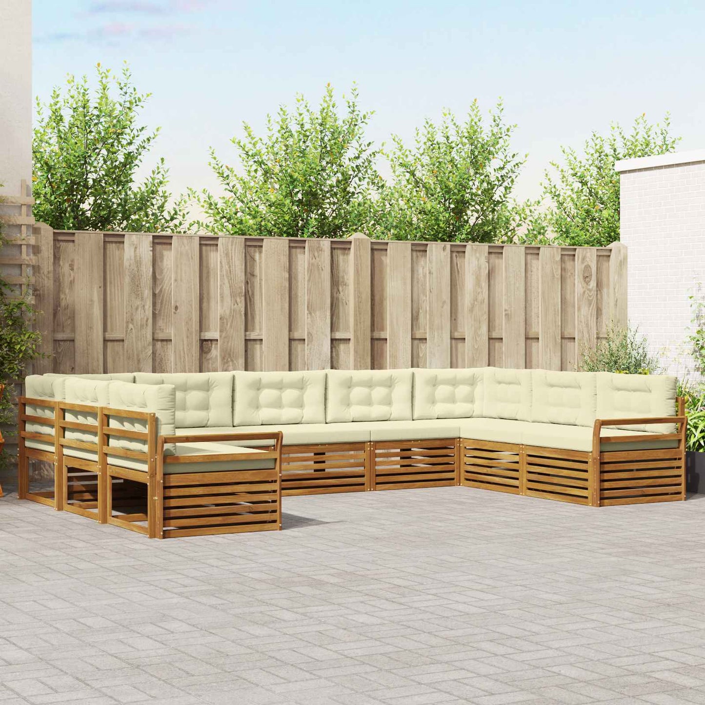 Set divani 9 pcs Naturale e Crema Legno di Acacia Massello