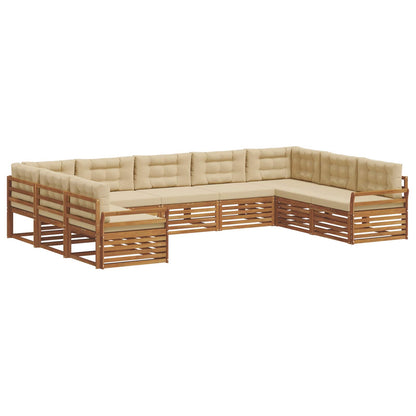 Set divani 9 pcs Naturale e Beige Legno di Acacia Massello