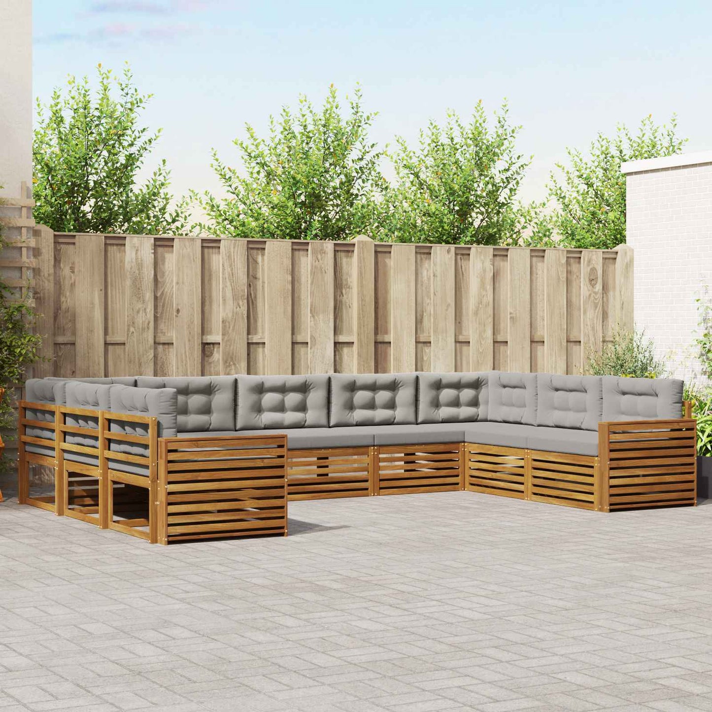 Set divani con cuscino 9 pcs Grigio Naturale e Chiaro