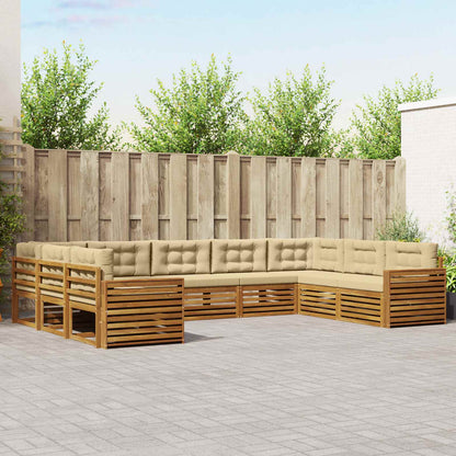 Set divani 9 pcs Naturale e Beige Legno di Acacia Massello