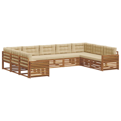 Set divani 9 pcs Naturale e Beige Legno di Acacia Massello