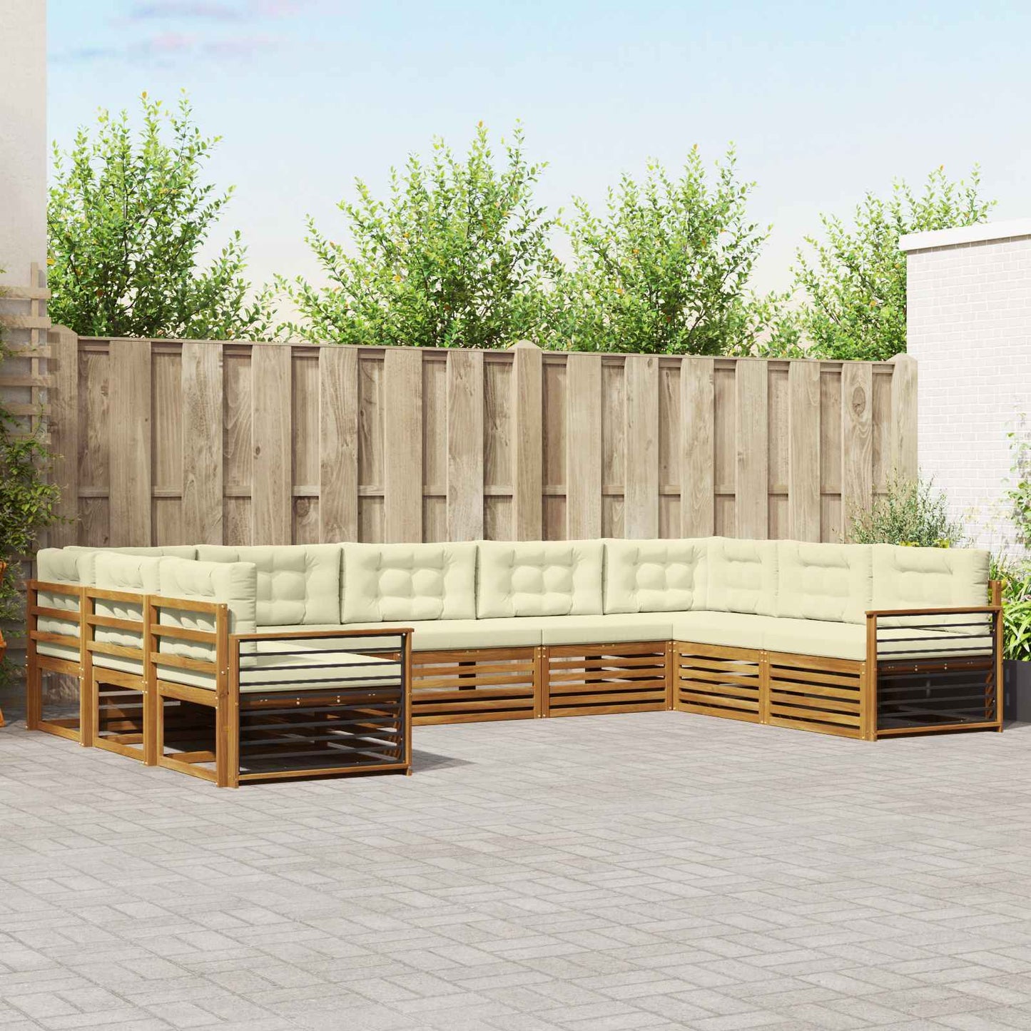 Set divani 9 pcs Naturale e Crema Legno di Acacia Massello