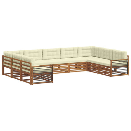 Set divani 9 pcs Naturale e Crema Legno di Acacia Massello
