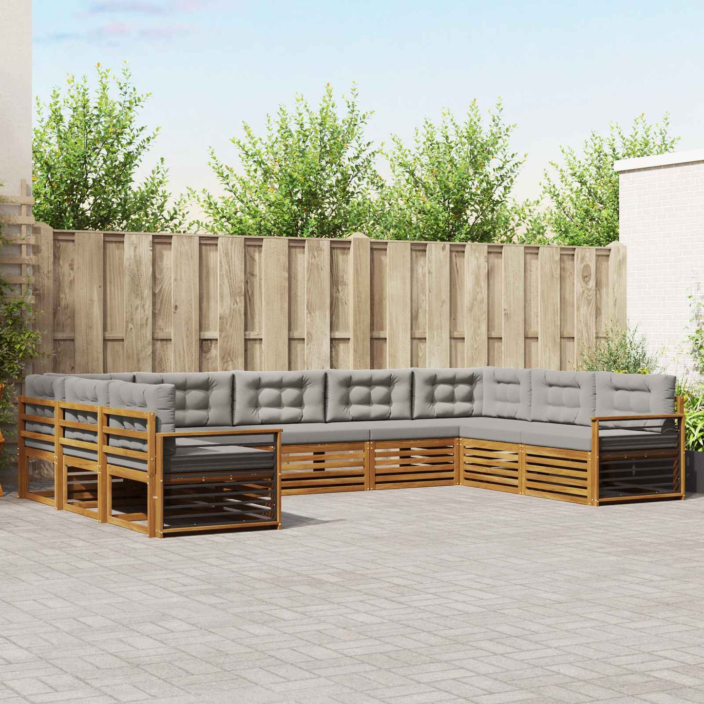 Set divani con cuscino 9 pcs Grigio Naturale e Chiaro