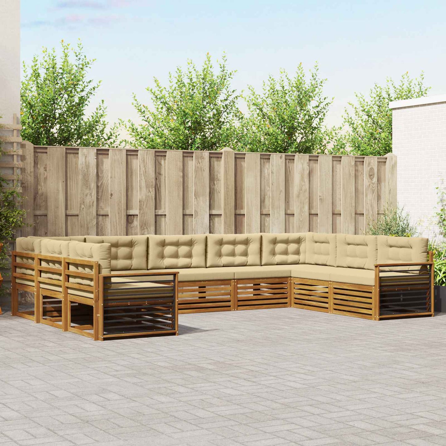 Set divani 9 pcs Naturale e Beige Legno di Acacia Massello