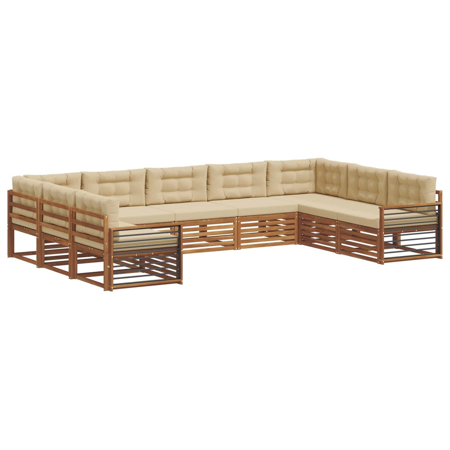 Set divani 9 pcs Naturale e Beige Legno di Acacia Massello