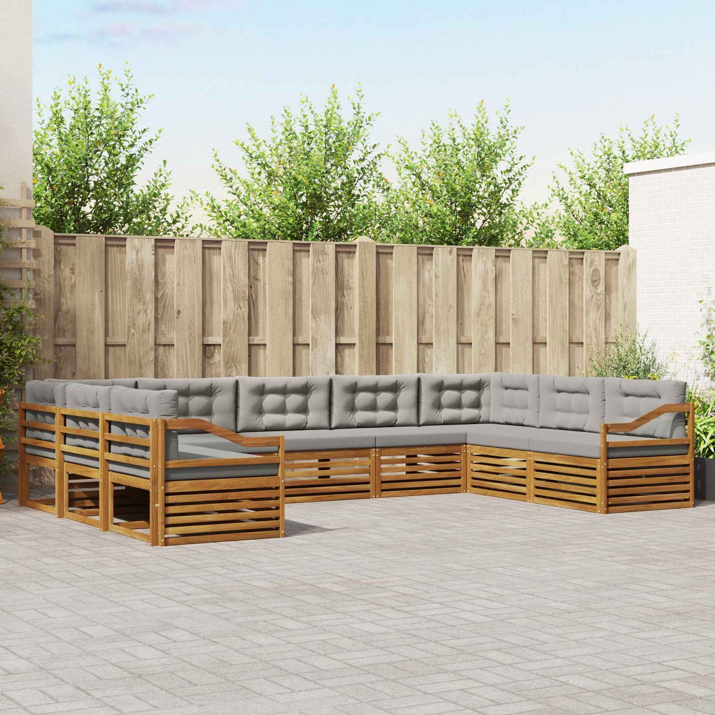 Set divani con cuscino 9 pcs Grigio Naturale e Chiaro