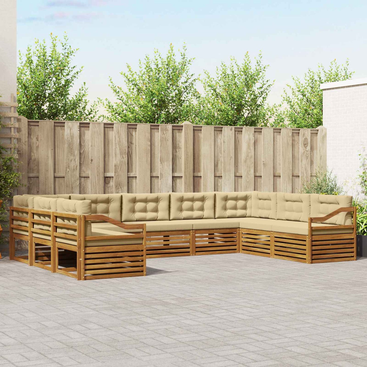 Set divani 9 pcs Naturale e Beige Legno di Acacia Massello