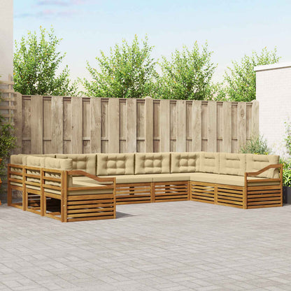 Set divani 9 pcs Naturale e Beige Legno di Acacia Massello