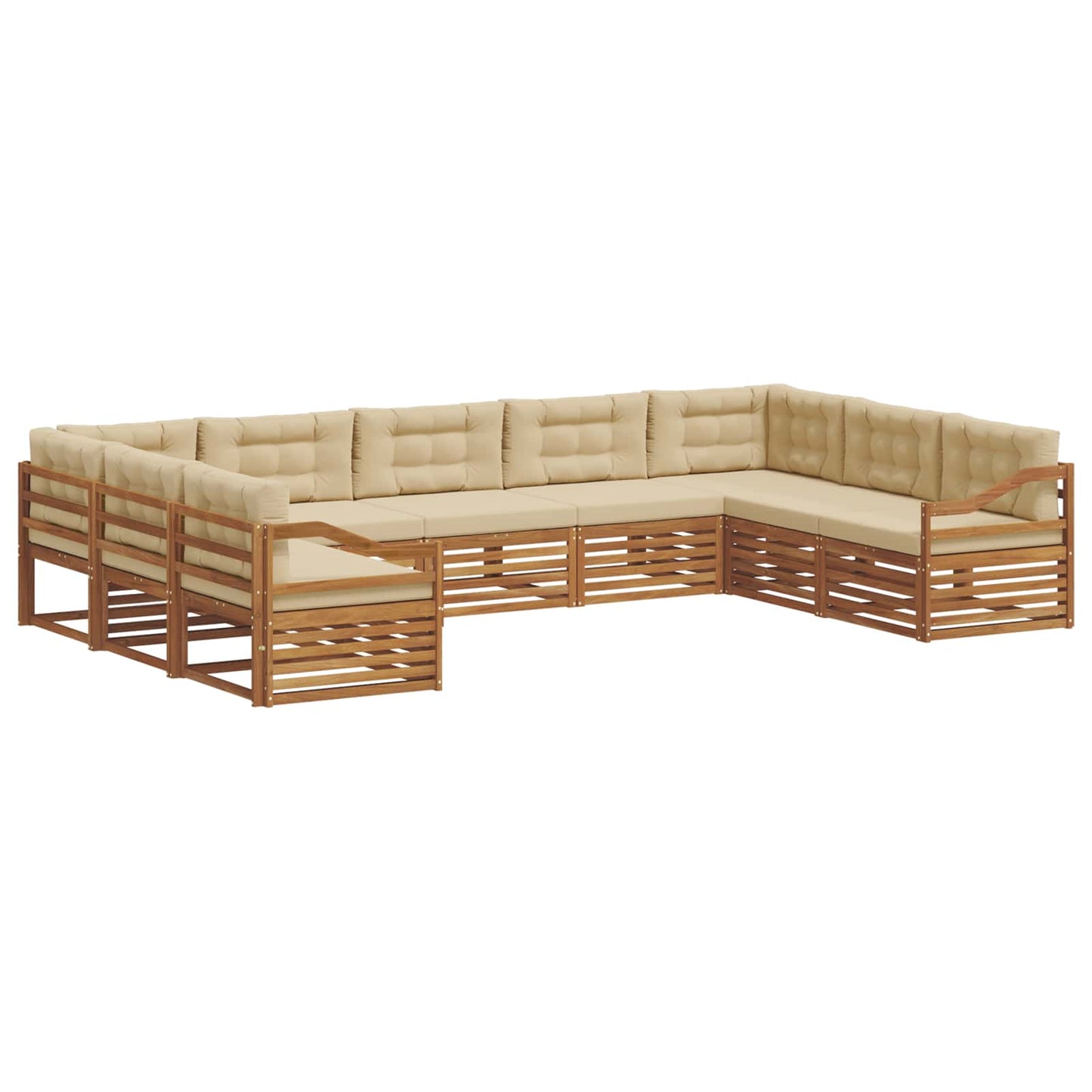 Set divani 9 pcs Naturale e Beige Legno di Acacia Massello
