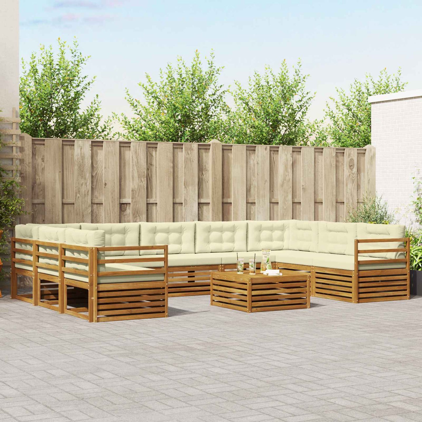 Set divani 10 pcs Naturale e Crema Legno di Acacia Massello
