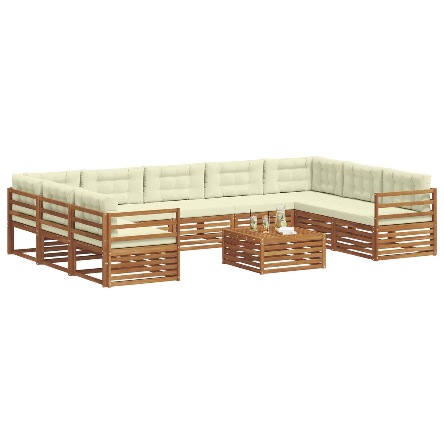 Set divani 10 pcs Naturale e Crema Legno di Acacia Massello