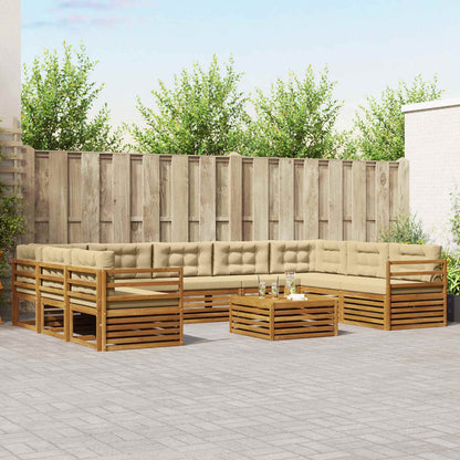 Set divani 10 pcs Naturale e Beige Legno di Acacia Massello