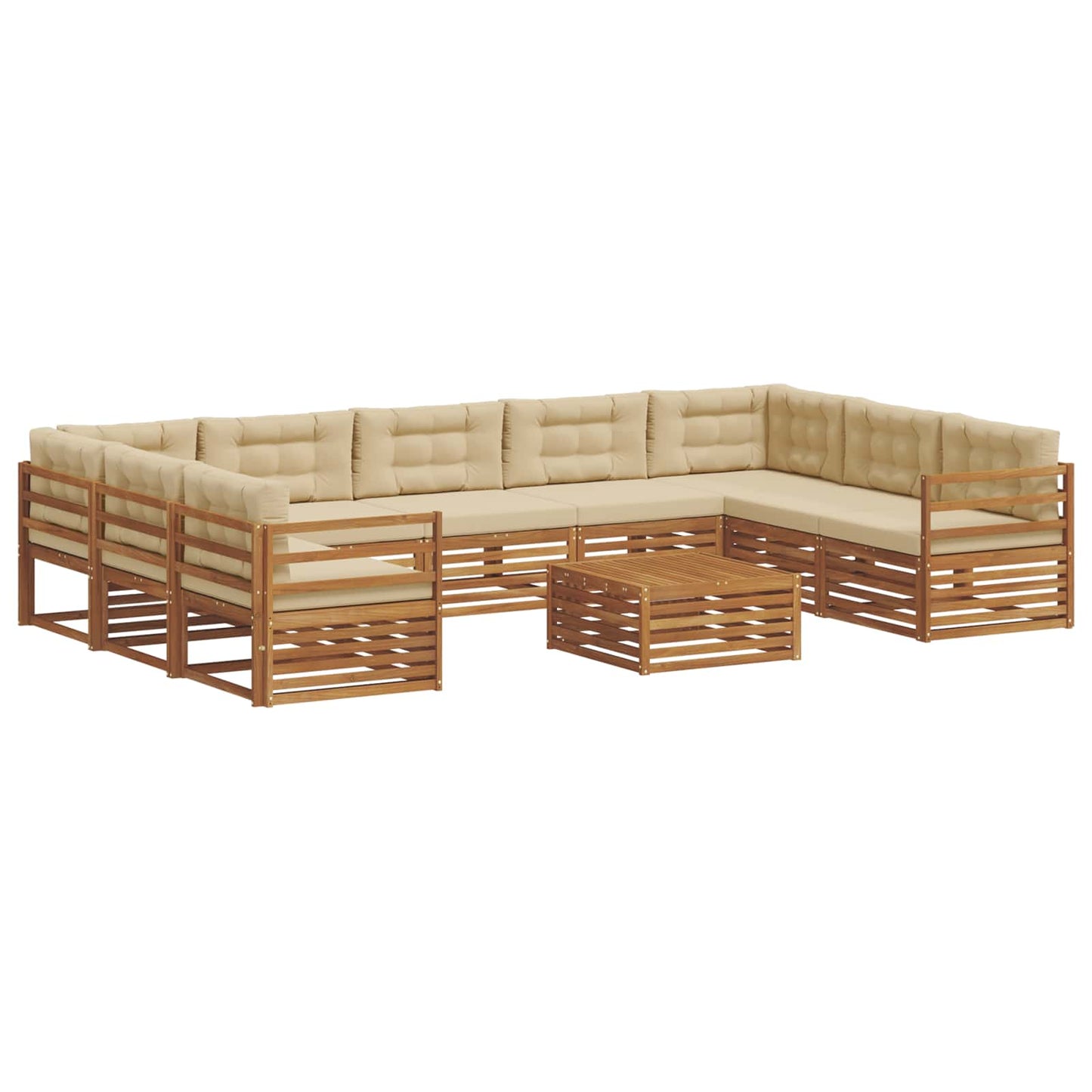 Set divani 10 pcs Naturale e Beige Legno di Acacia Massello