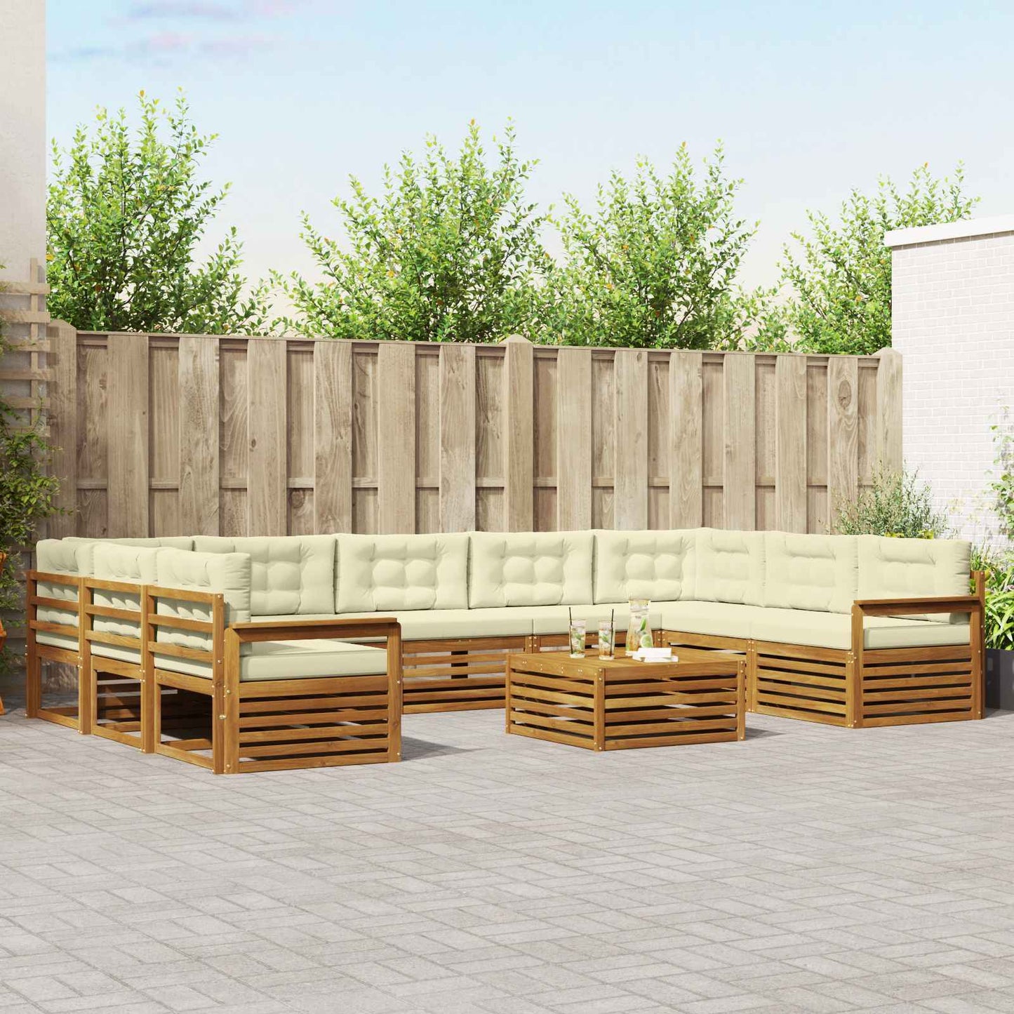 Set divani 10 pcs Naturale e Crema Legno di Acacia Massello