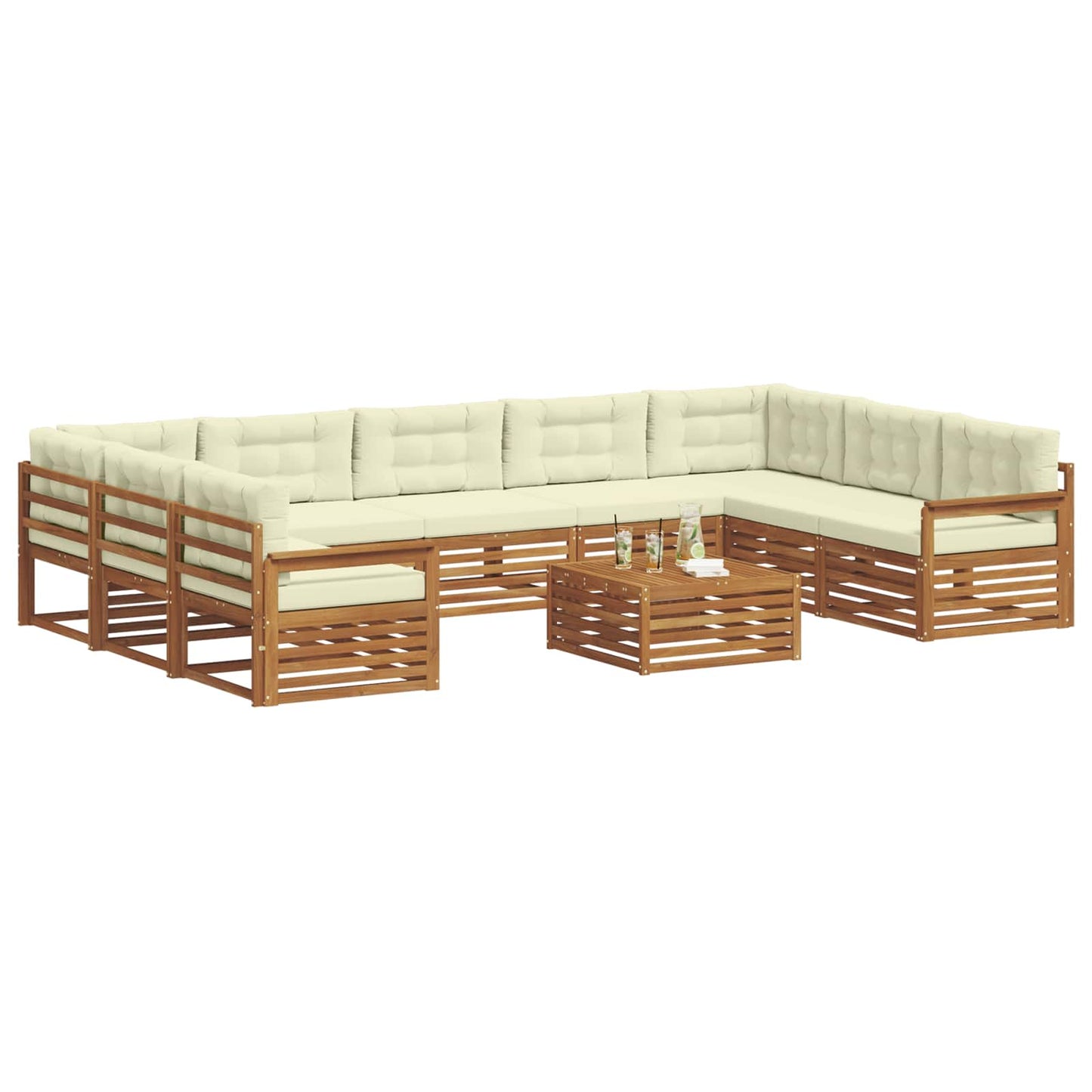 Set divani 10 pcs Naturale e Crema Legno di Acacia Massello
