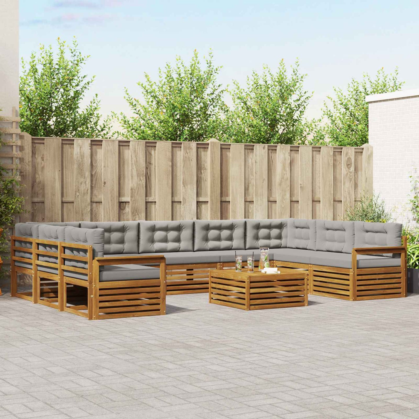 Set divani con cuscino 10 pcs Grigio Naturale e Chiaro