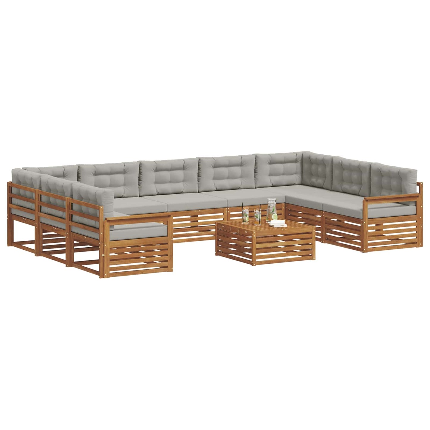 Set divani con cuscino 10 pcs Grigio Naturale e Chiaro