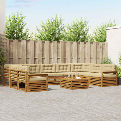Set divani 10 pcs Naturale e Beige Legno di Acacia Massello