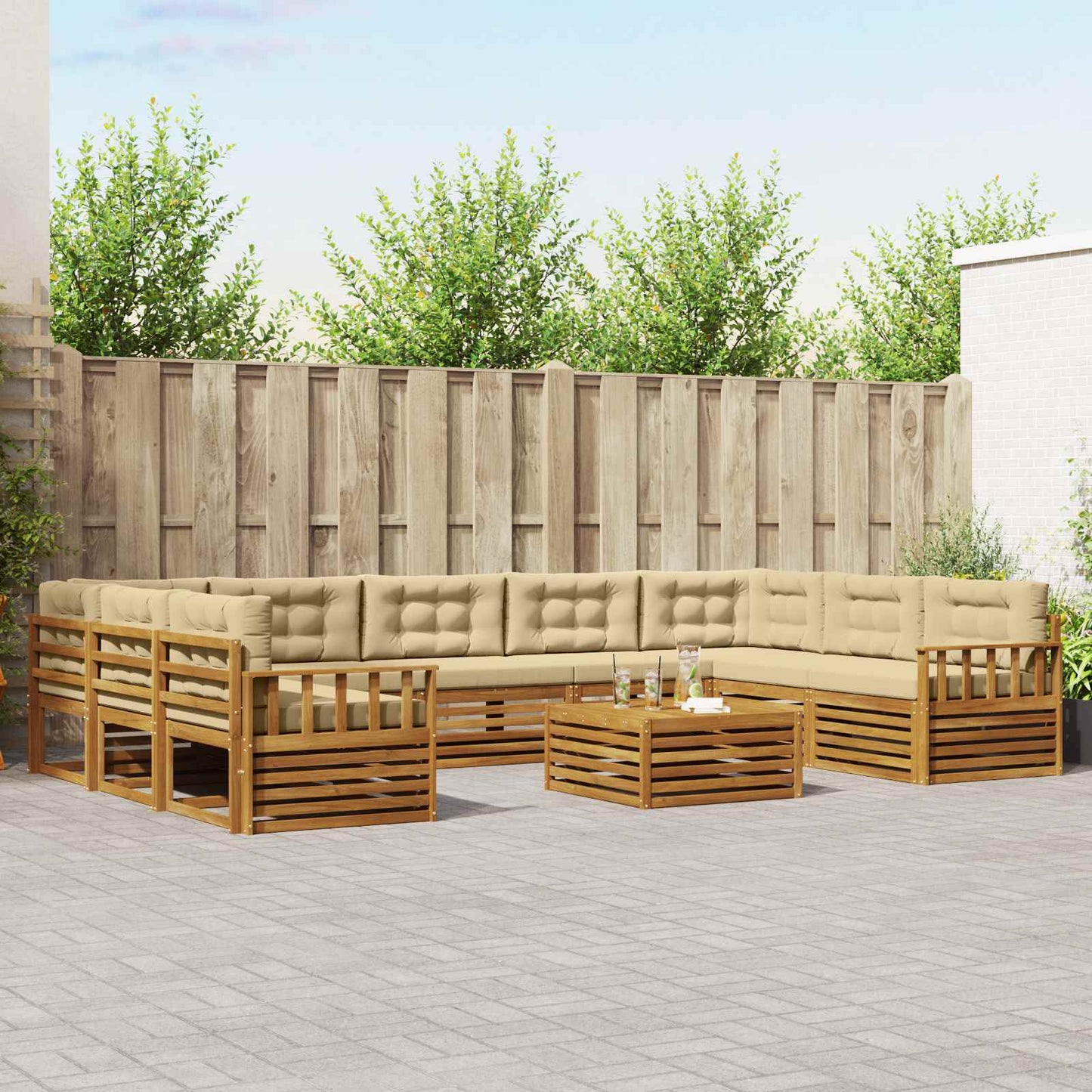 Set divani 10 pcs Naturale e Beige Legno di Acacia Massello