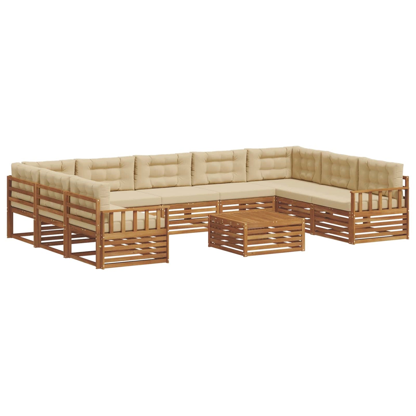 Set divani 10 pcs Naturale e Beige Legno di Acacia Massello