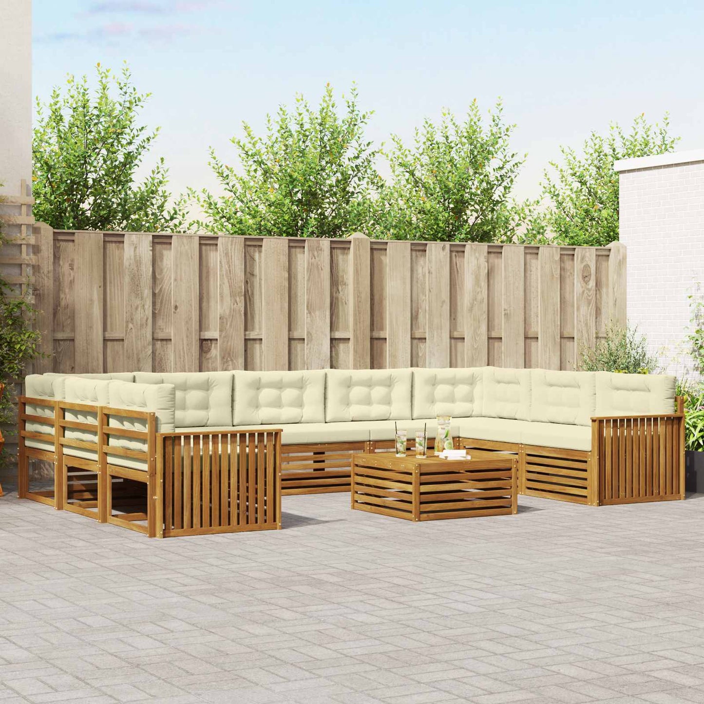 Set divani 10 pcs Naturale e Crema Legno di Acacia Massello