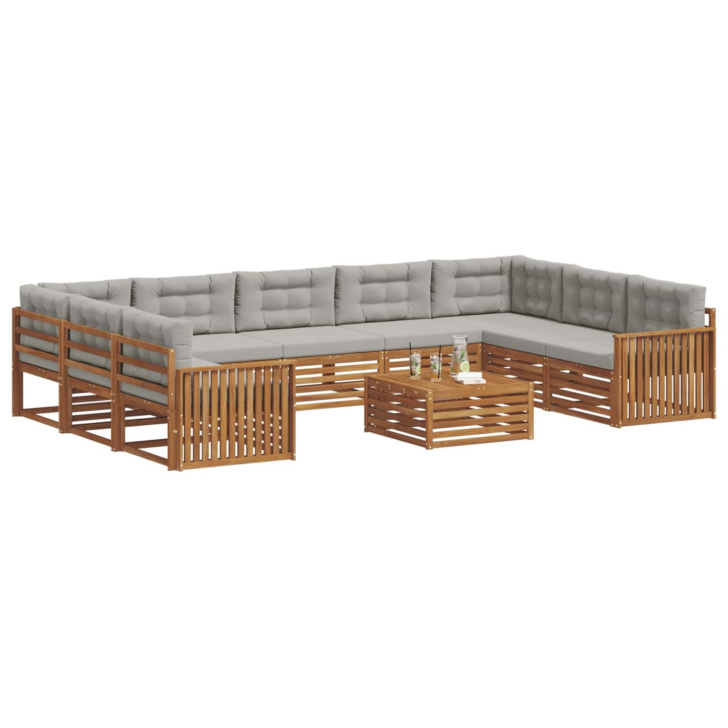 Set divani con cuscino 10 pcs Grigio Naturale e Chiaro