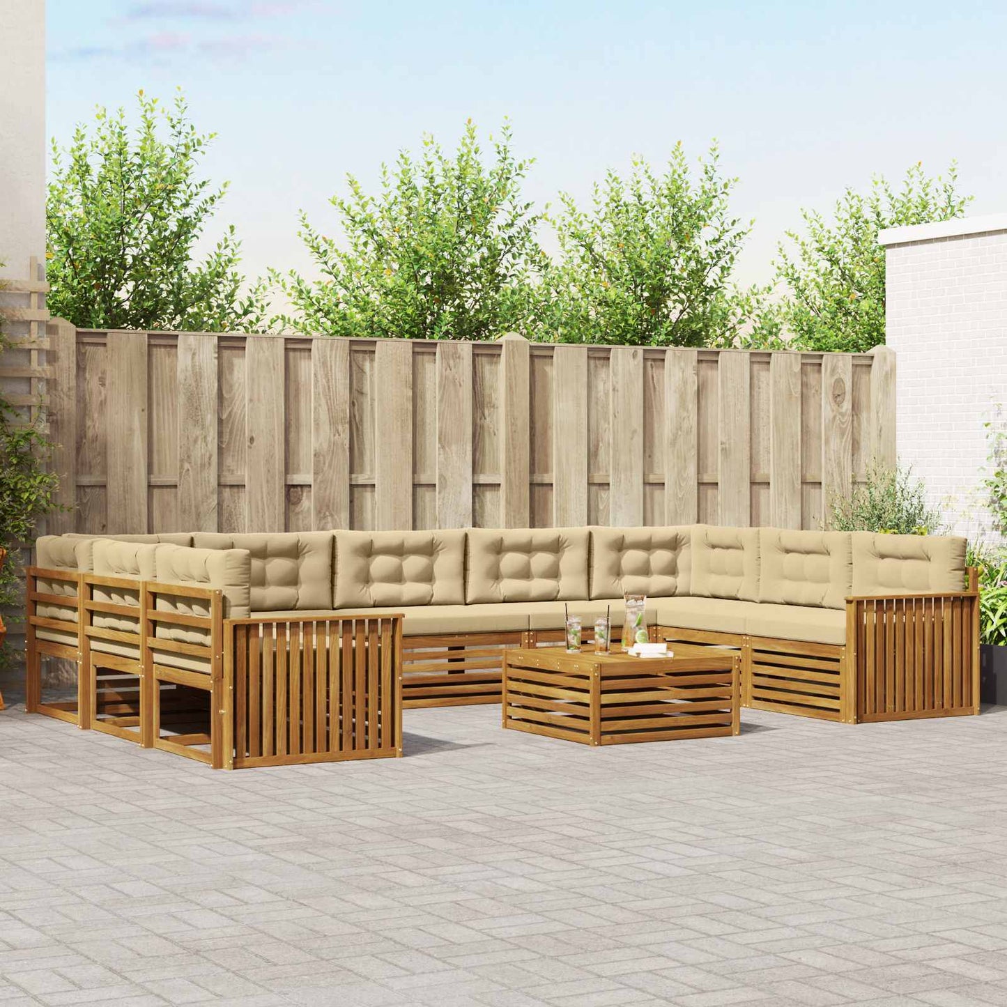 Set divani 10 pcs Naturale e Beige Legno di Acacia Massello