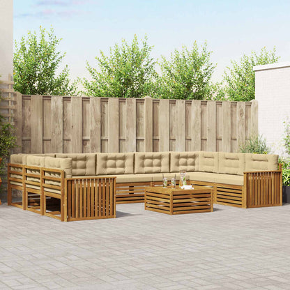 Set divani 10 pcs Naturale e Beige Legno di Acacia Massello