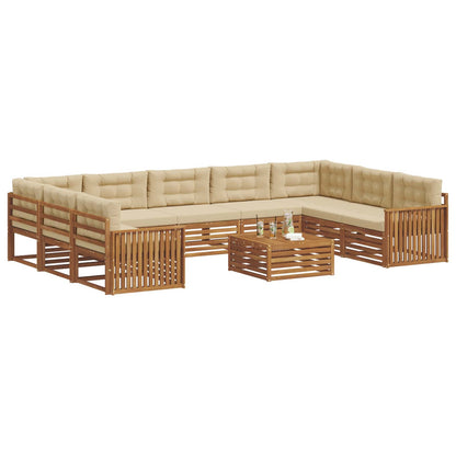 Set divani 10 pcs Naturale e Beige Legno di Acacia Massello