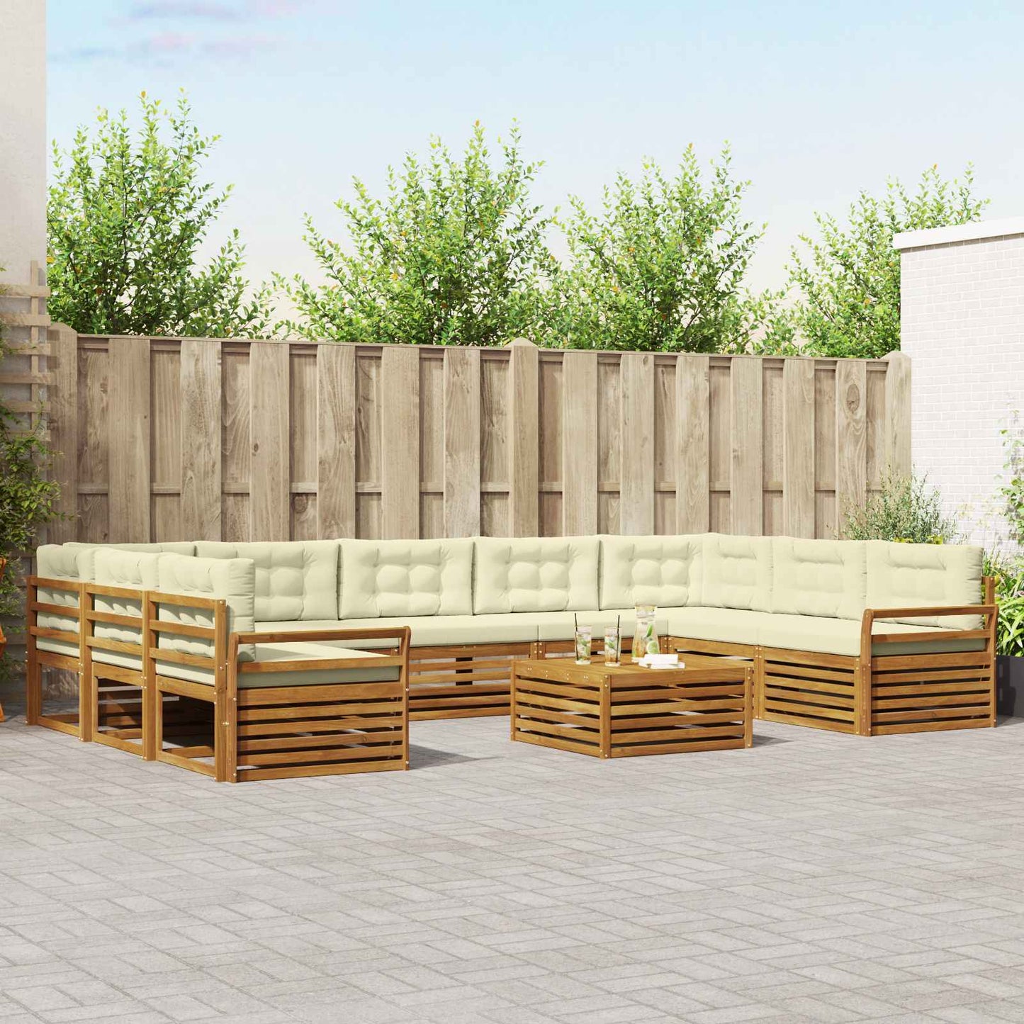 Set divani 10 pcs Naturale e Crema Legno di Acacia Massello