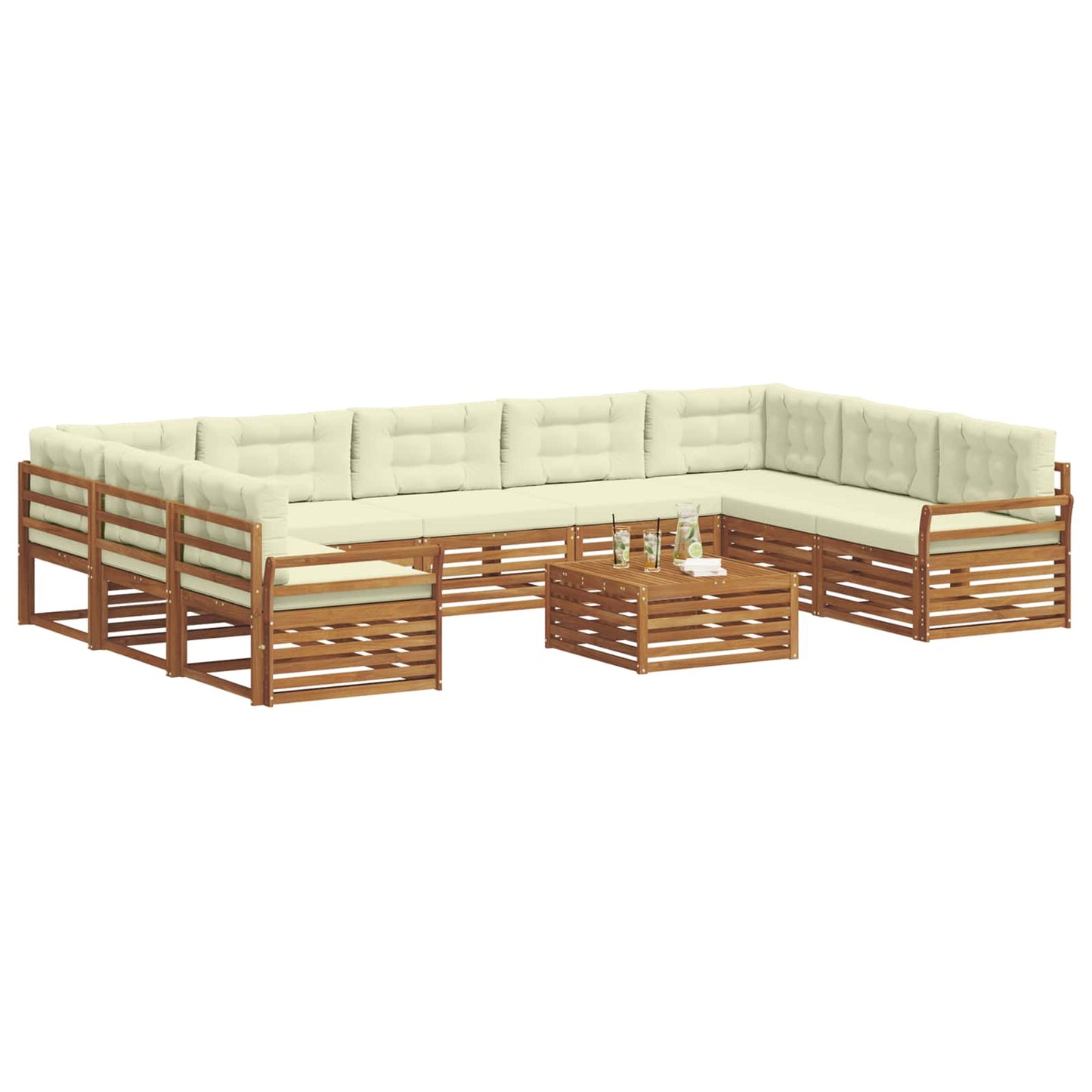 Set divani 10 pcs Naturale e Crema Legno di Acacia Massello