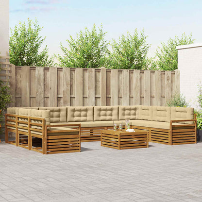 Set divani 10 pcs Naturale e Beige Legno di Acacia Massello