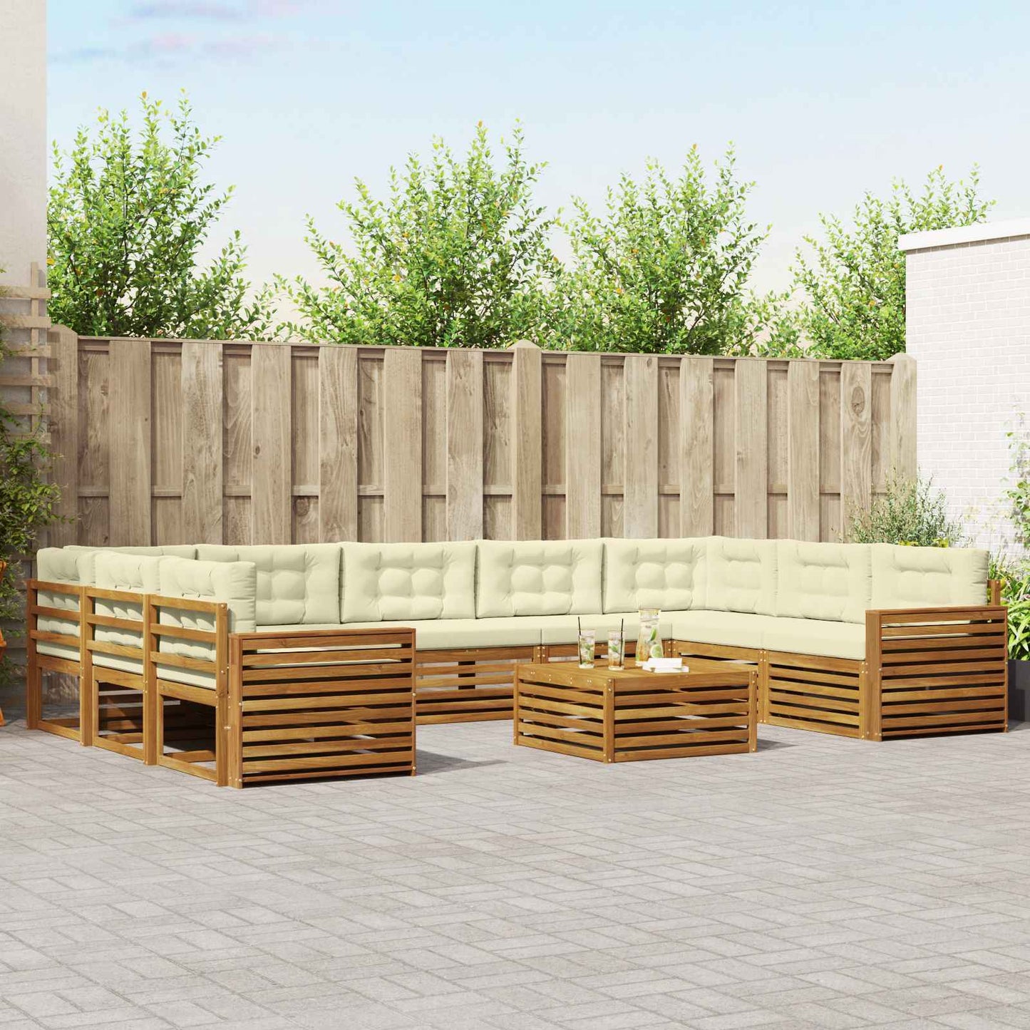Set divani 10 pcs Naturale e Crema Legno di Acacia Massello