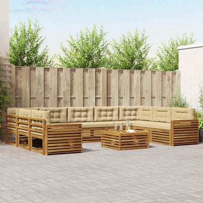 Set divani 10 pcs Naturale e Beige Legno di Acacia Massello