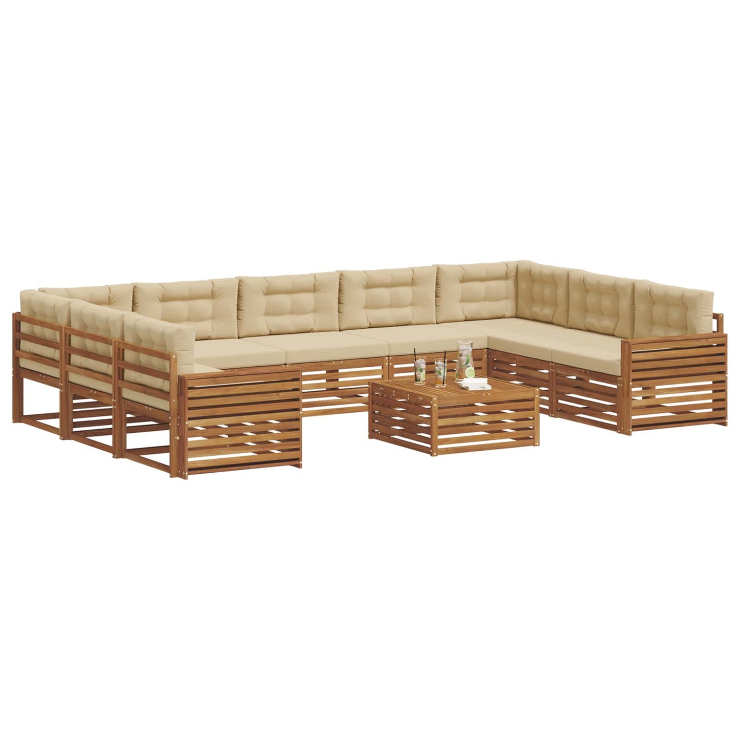 Set divani 10 pcs Naturale e Beige Legno di Acacia Massello