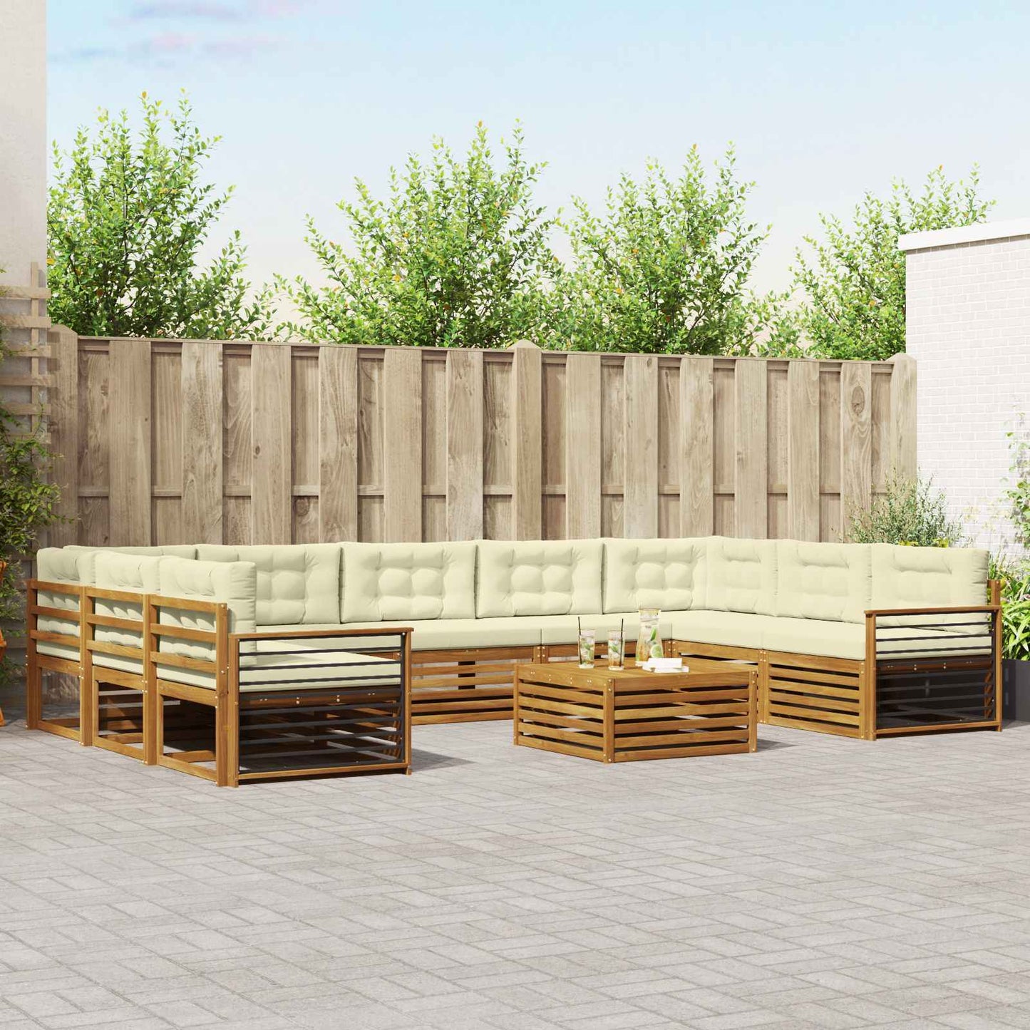 Set divani 10 pcs Naturale e Crema Legno di Acacia Massello