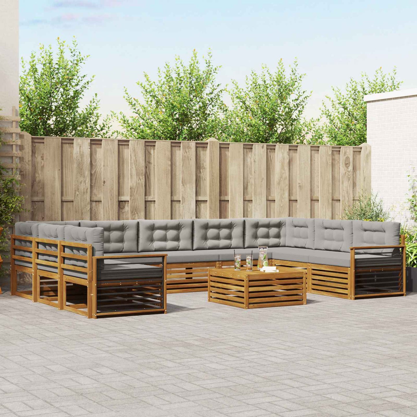 Set divani con cuscino 10 pcs Grigio Naturale e Chiaro