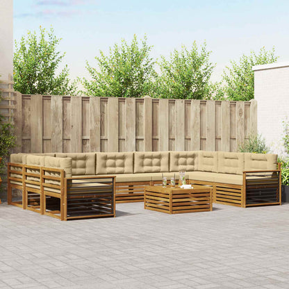 Set divani 10 pcs Naturale e Beige Legno di Acacia Massello