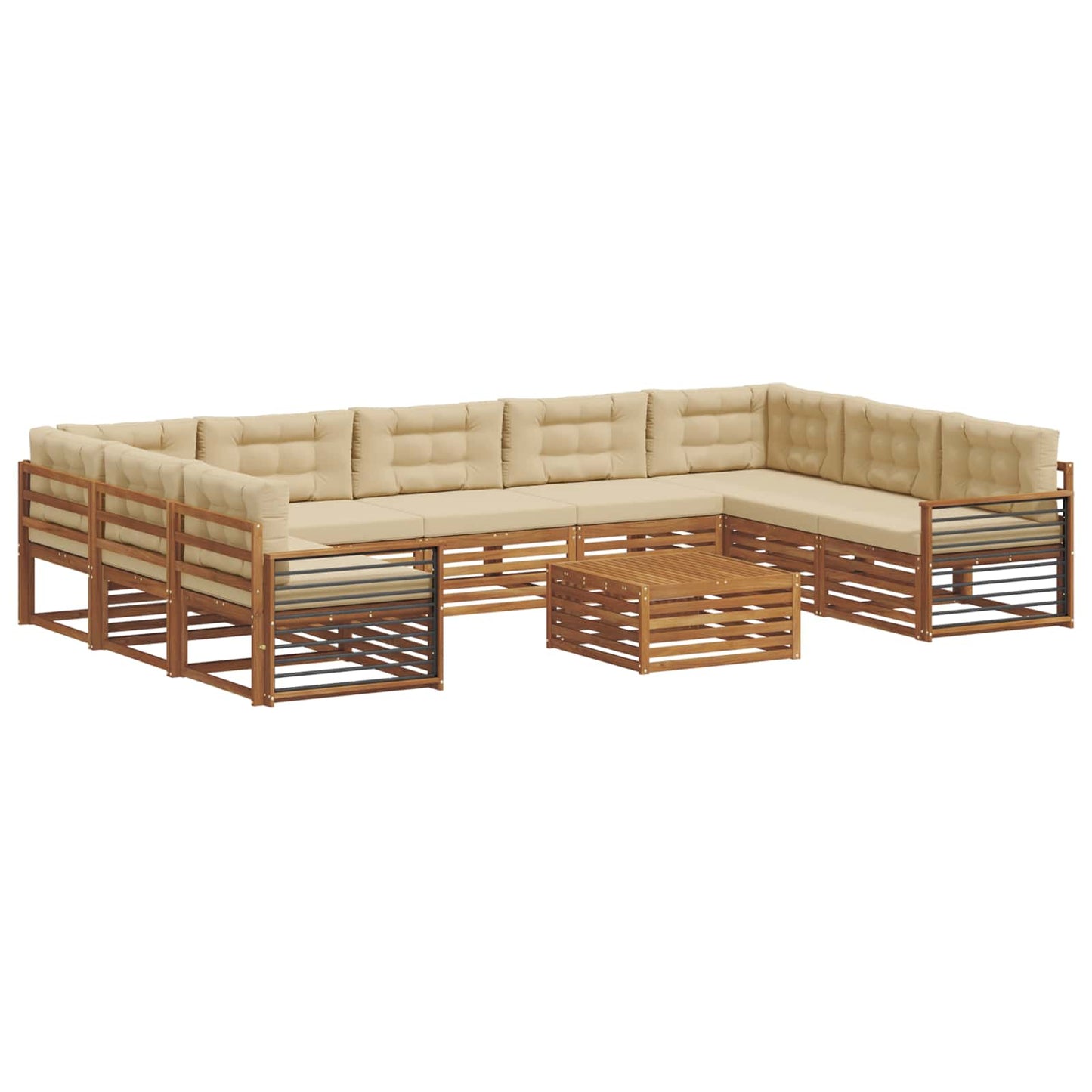 Set divani 10 pcs Naturale e Beige Legno di Acacia Massello