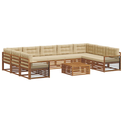 Set divani 10 pcs Naturale e Beige Legno di Acacia Massello
