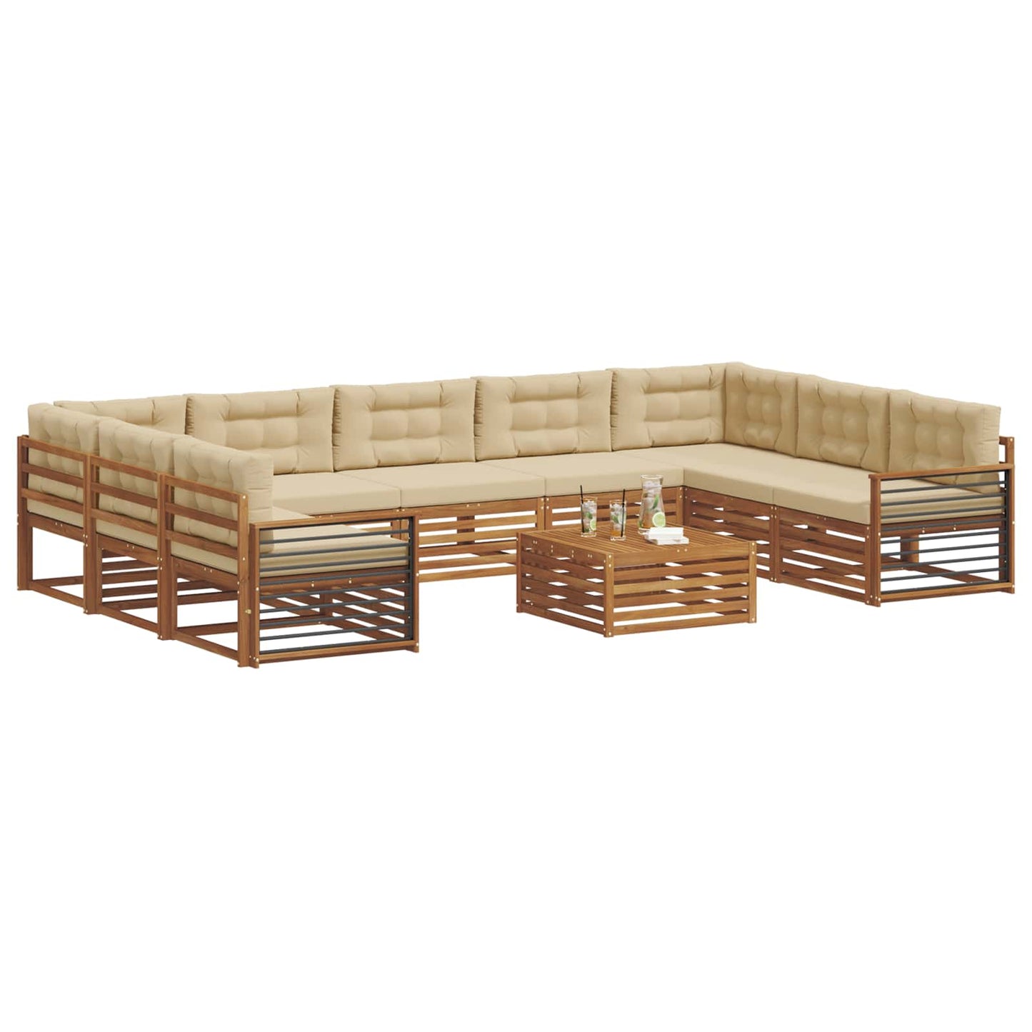 Set divani 10 pcs Naturale e Beige Legno di Acacia Massello