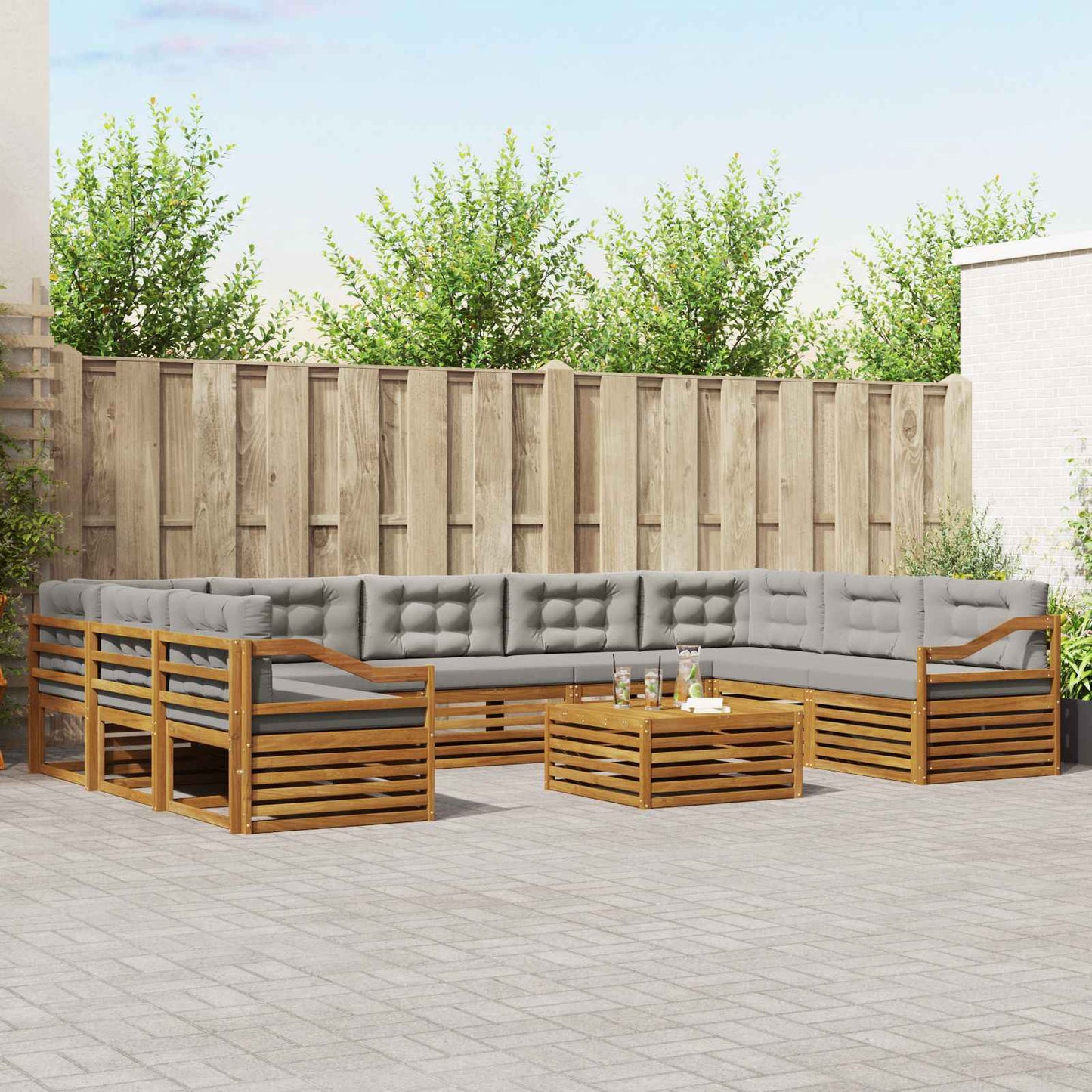 Set divani con cuscino 10 pcs Grigio Naturale e Chiaro