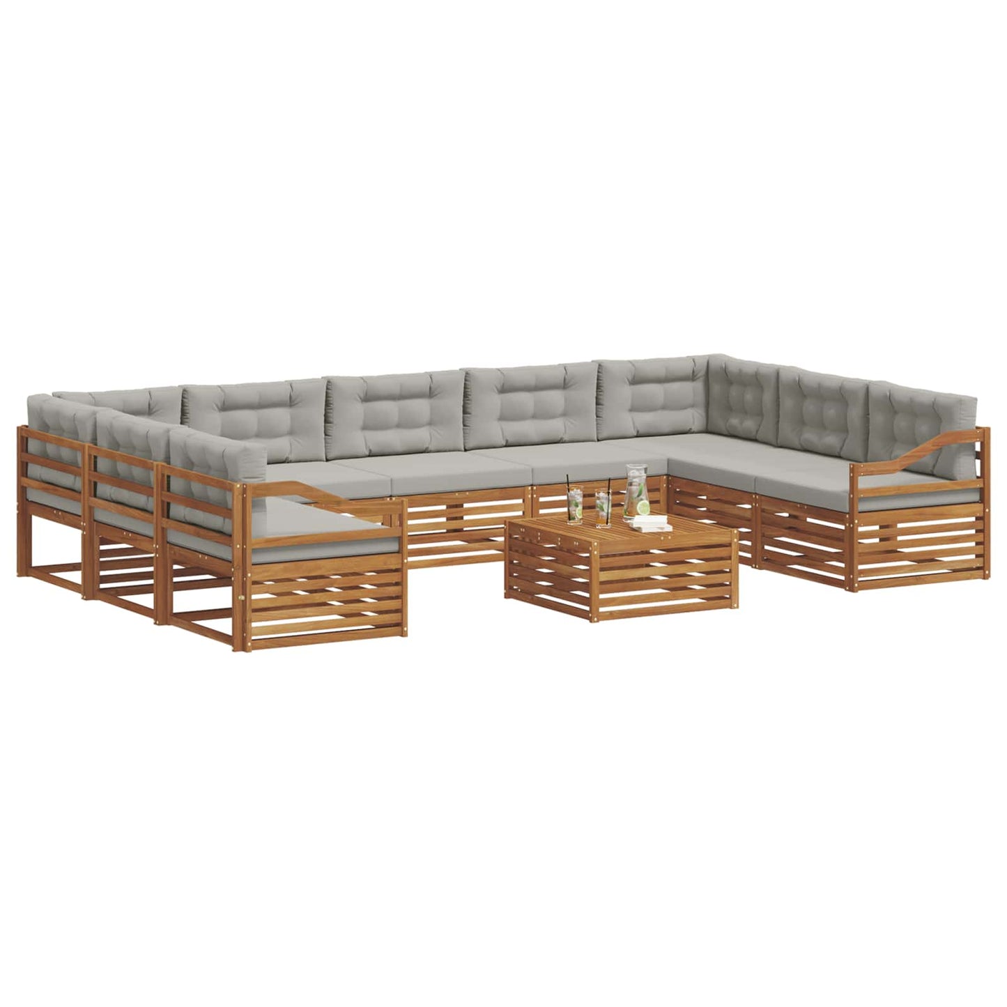 Set divani con cuscino 10 pcs Grigio Naturale e Chiaro