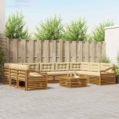 Set divani 10 pcs Naturale e Beige Legno di Acacia Massello