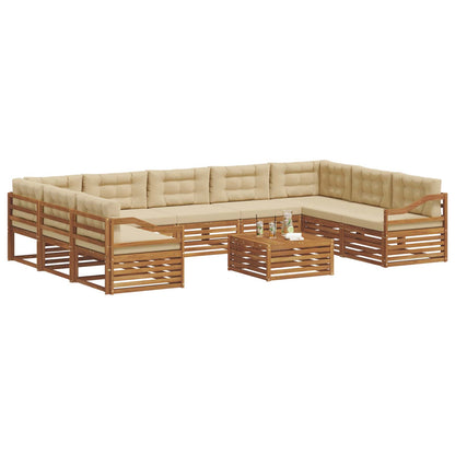 Set divani 10 pcs Naturale e Beige Legno di Acacia Massello