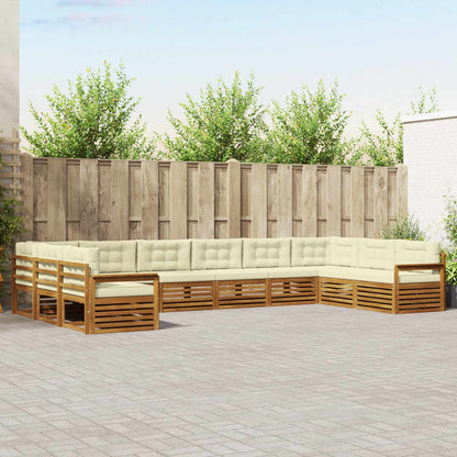 Set divani 10 pcs Naturale e Crema Legno di Acacia Massello