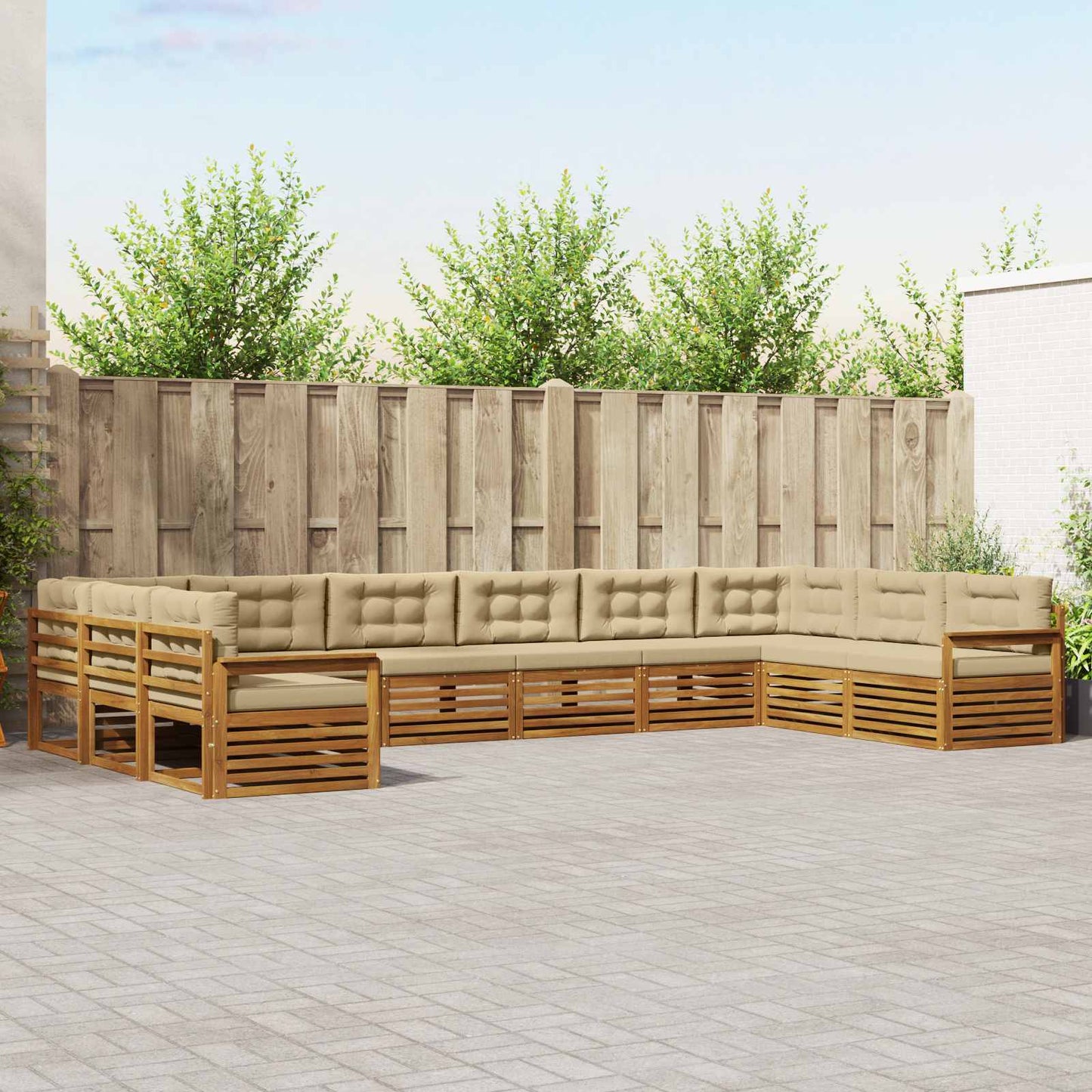 Set divani 10 pcs Naturale e Beige Legno di Acacia Massello
