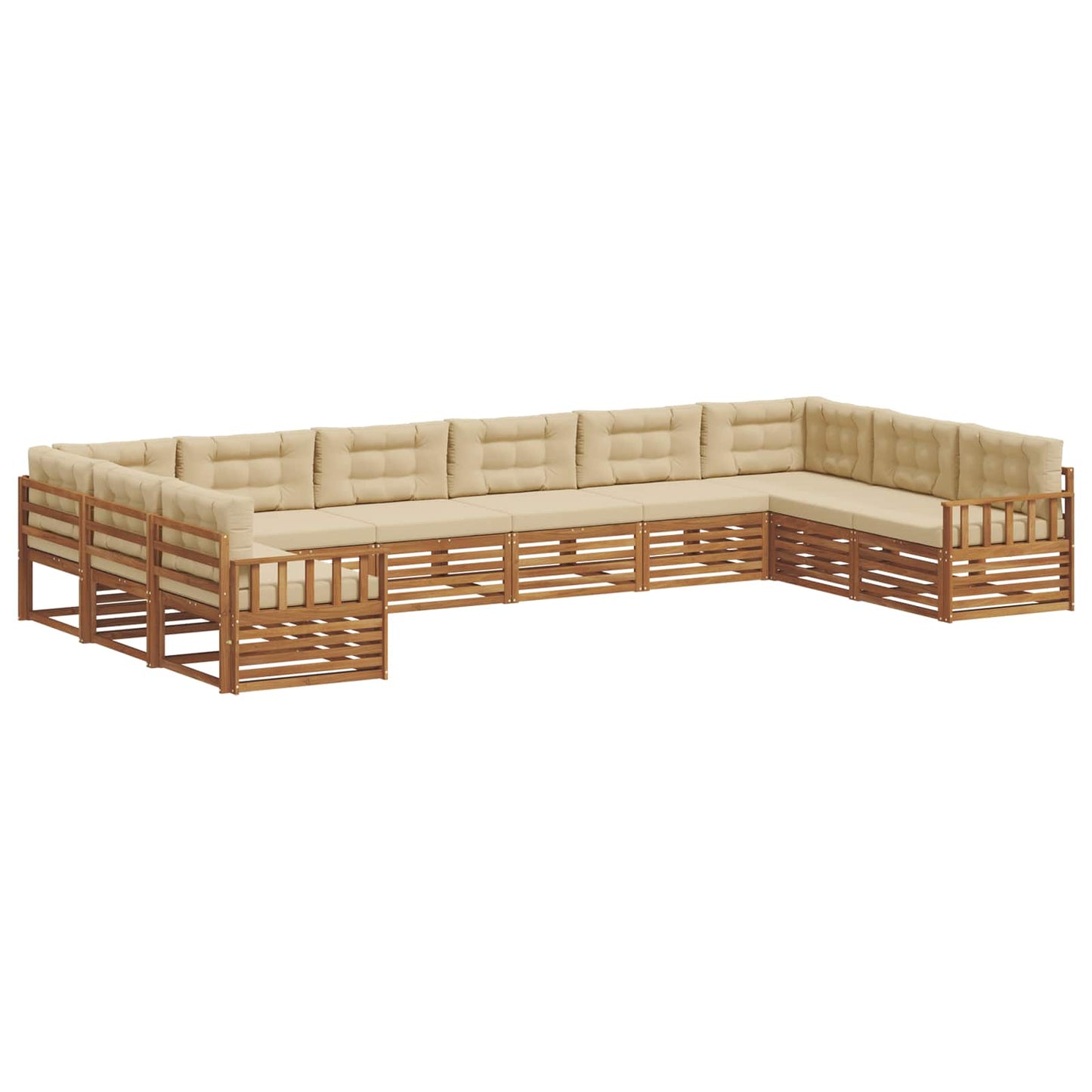 Set divani 10 pcs Naturale e Beige Legno di Acacia Massello